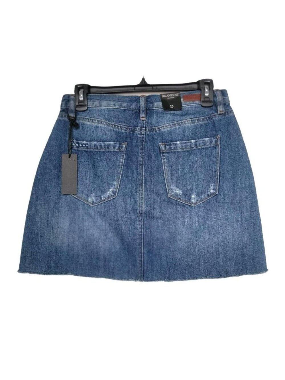 ⭐BLANKNYC Womens Size 27 Denim Mini Skirt Zip Front Raw Hem Blue Western Y2K New - Picture 6 of 8